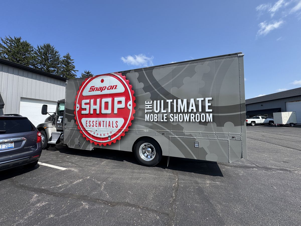 Box truck mobile showroom wrapped to spec by Good Graphics Co. on a contract install for a national tool brand.